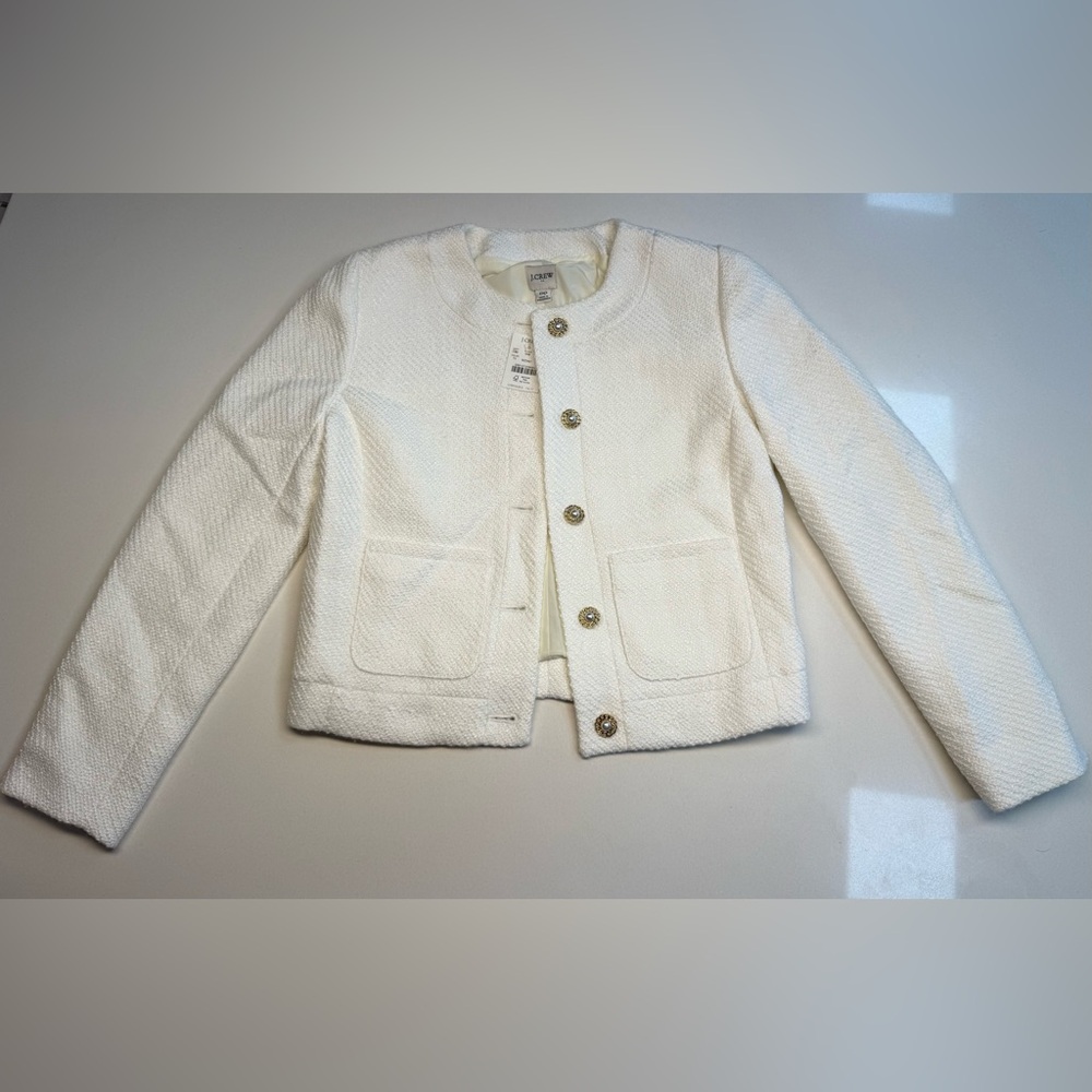 J.CREW *NWT* Tweed Lady Jacket White w/ Pearl Buttons Size XXS BW284 - Picture 3 of 14